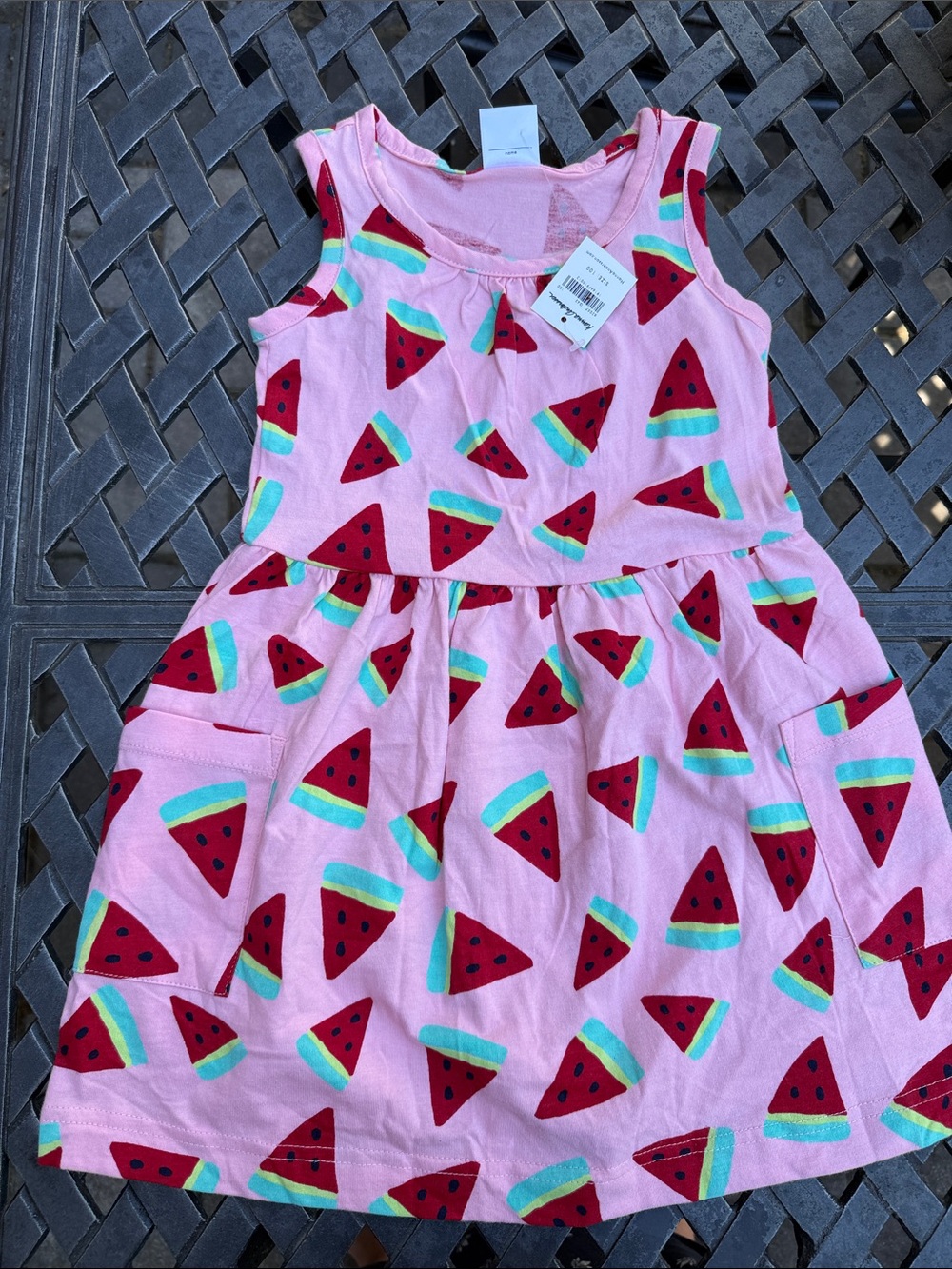 Hanna Andersson Pink Sleeveless Dress with Red Watermelon Print